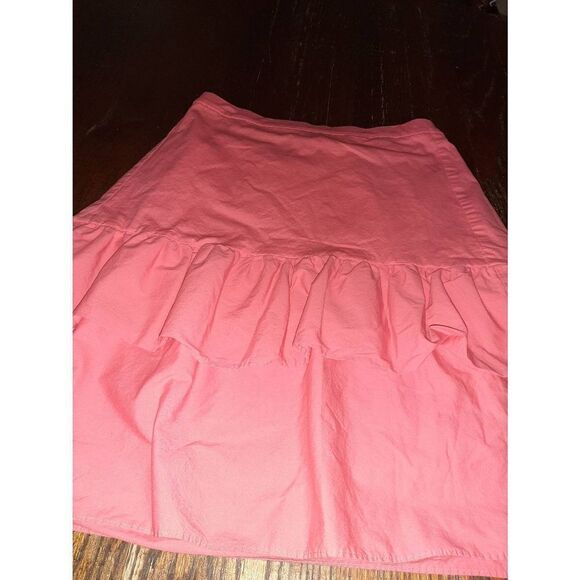 Size 4 J Crew Peachy Pink Midi Ruffle Skirt Elastic Rear Waist - Picture 2 of 4